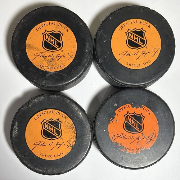 4-NATIONAL Hockey League Pucks-Ziegler,General Tire,Trench Made in Canada As Is - Picture 1 of 5